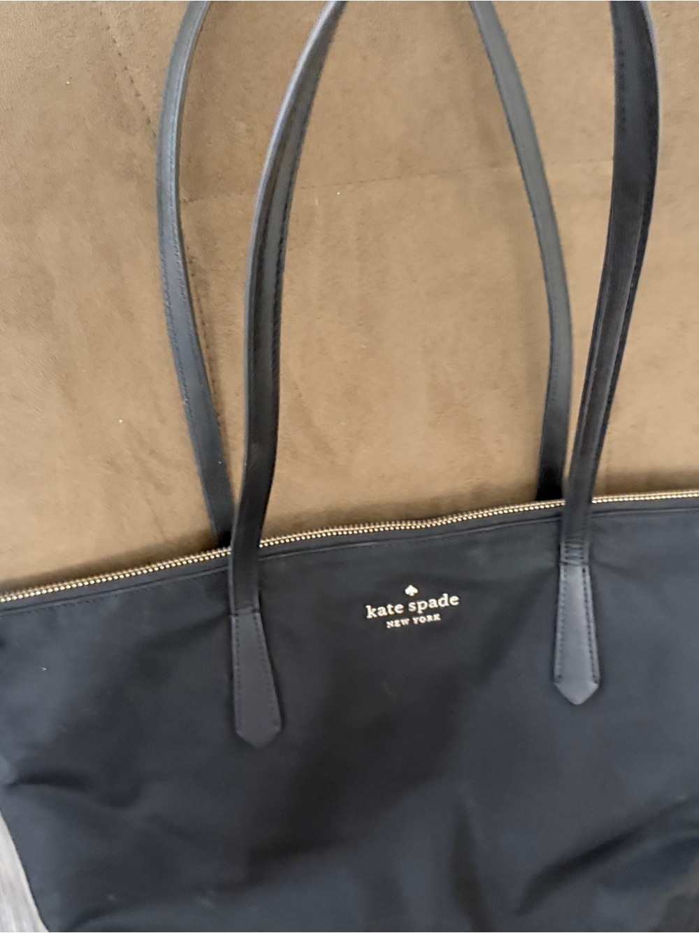 kate spade Black Nylon Zip-Top Tote with Gold Logo